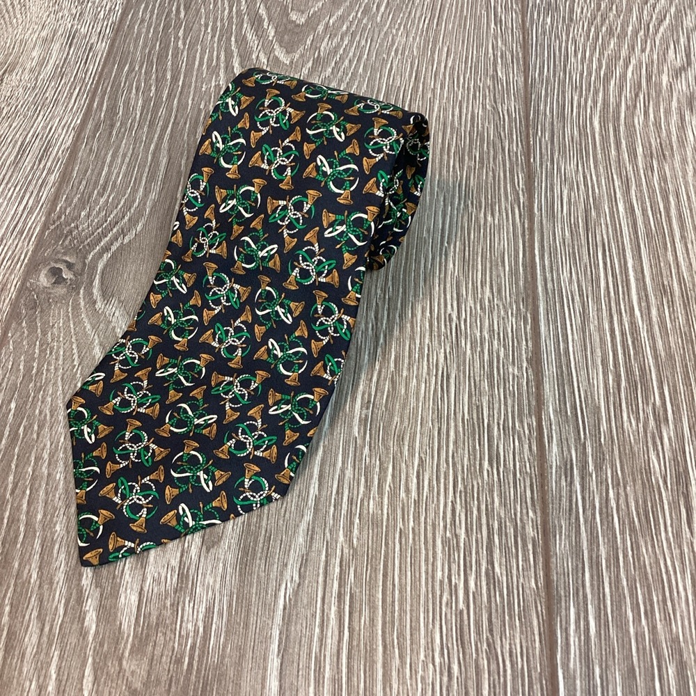 salvatore ferragamo tie Men's 100% SILK Italy‎ Luxury Brown green horns Necktie